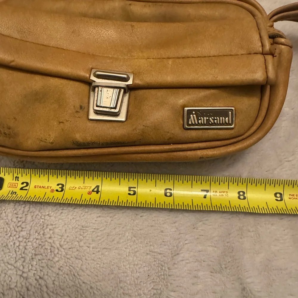 Marsand‎ Vintage Small Leather Camera Bag Tan Crossbody Wristlet USA